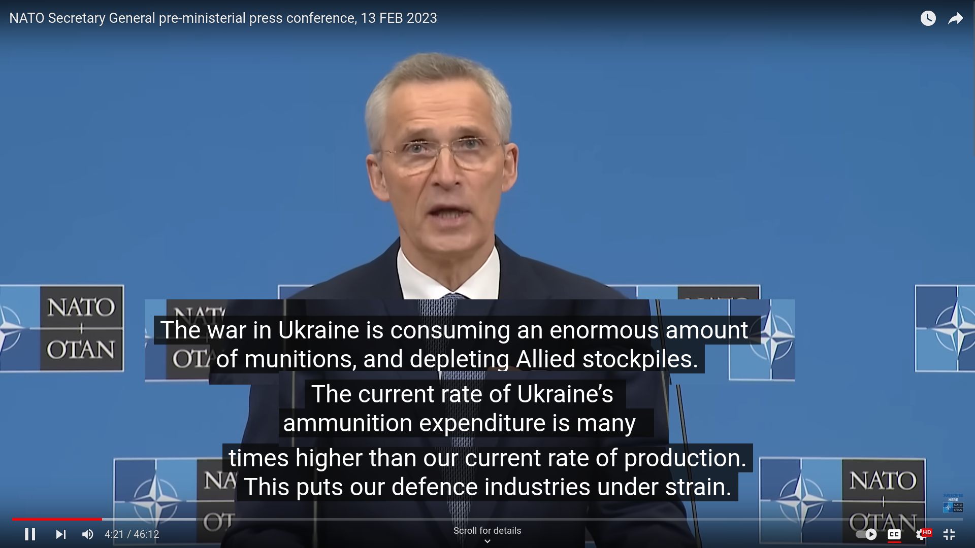 NATO Stoltenberg: no more ammo